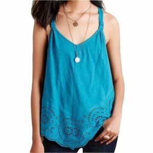 🛍️ Anthropologie Meadow Rue Teal Trim Tank Top Woman XS Turquoise Blue